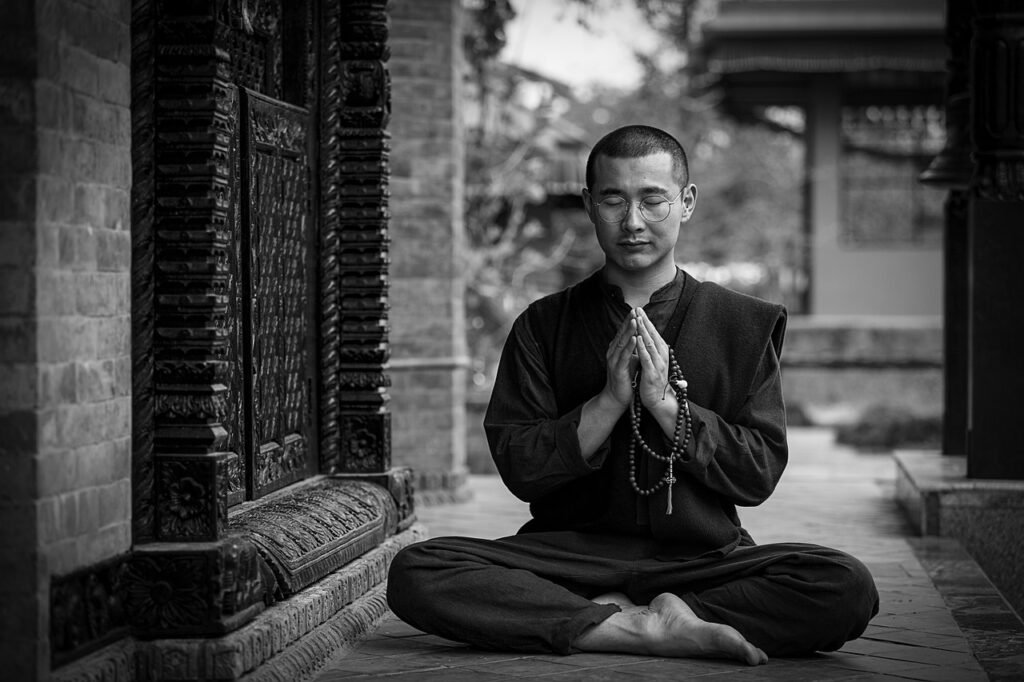 a monk doing yoga